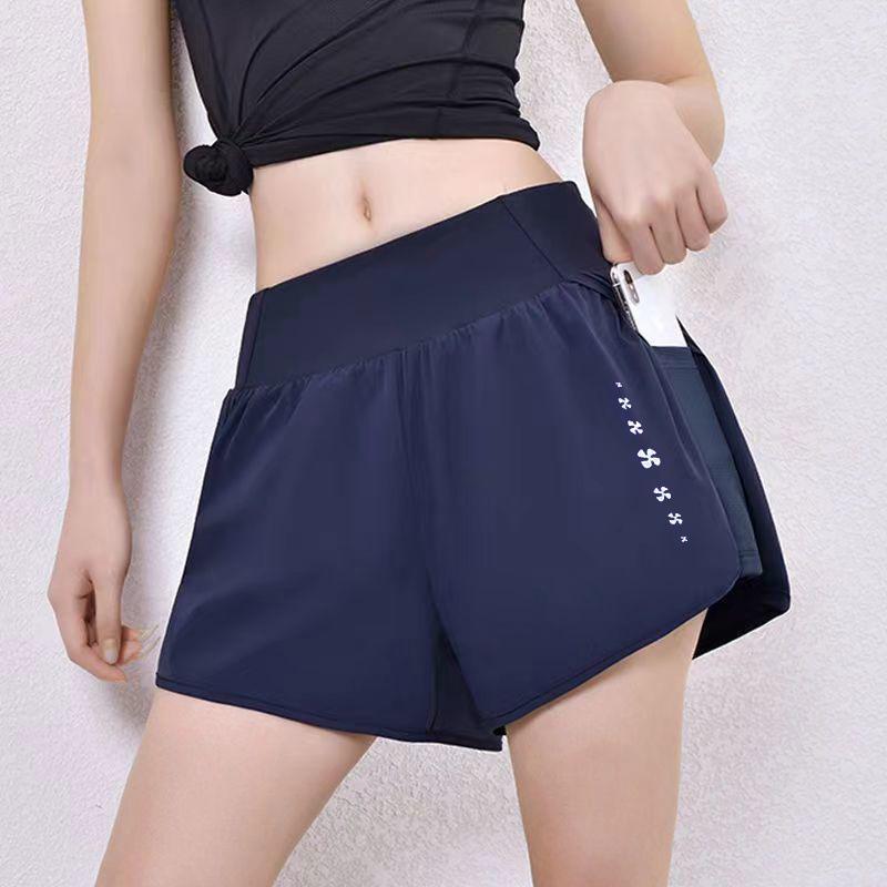 Women's High Waist Double Layer Sports Shorts with Pockets for Running & Yoga