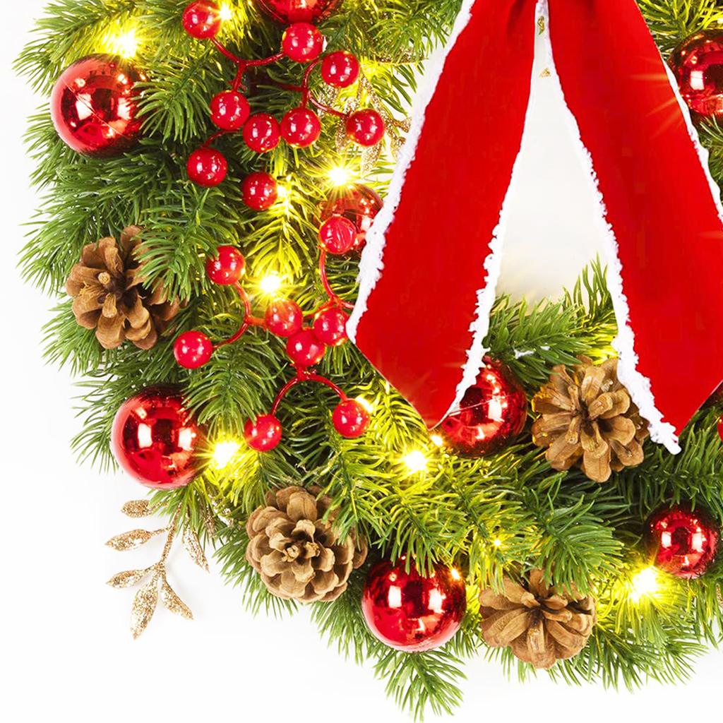 50cm Xmas Wreath Artificial Decorative Front Door Hanging Wreath with Light for Holiday Home Decor Type A