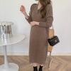 Hirsionsan Loose Long Sleeve Base Pullover Dresses Female Winter Casual V Neck Soft Knitted Dress Women Simple Solid Trendy Jumper Dress