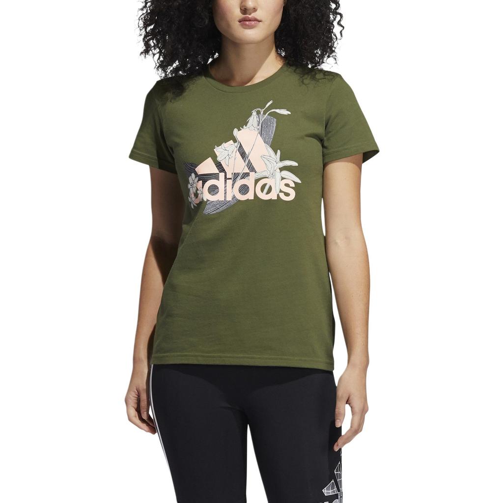 adidas Graphic Short Sleeve Tee Comfortable Round Neck T-Shirt Women Tops Green GN9152