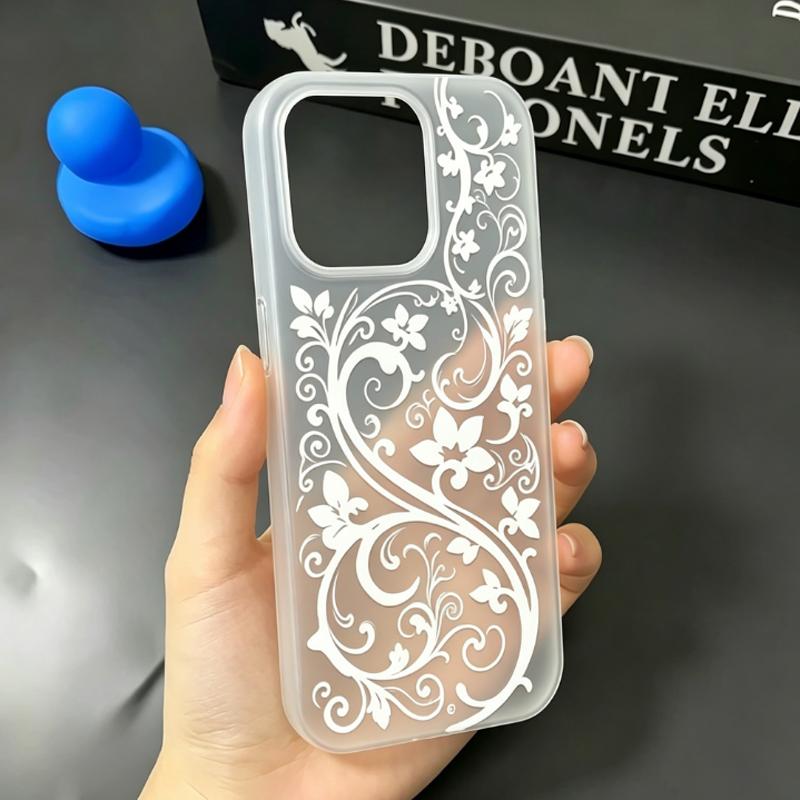 Transparent White Floral Swirl Phone Case For IPhone 17 16 15 14 Plus 13 12 11 Pro Max 17 Air Silicone Frosted Slim Soft Cover