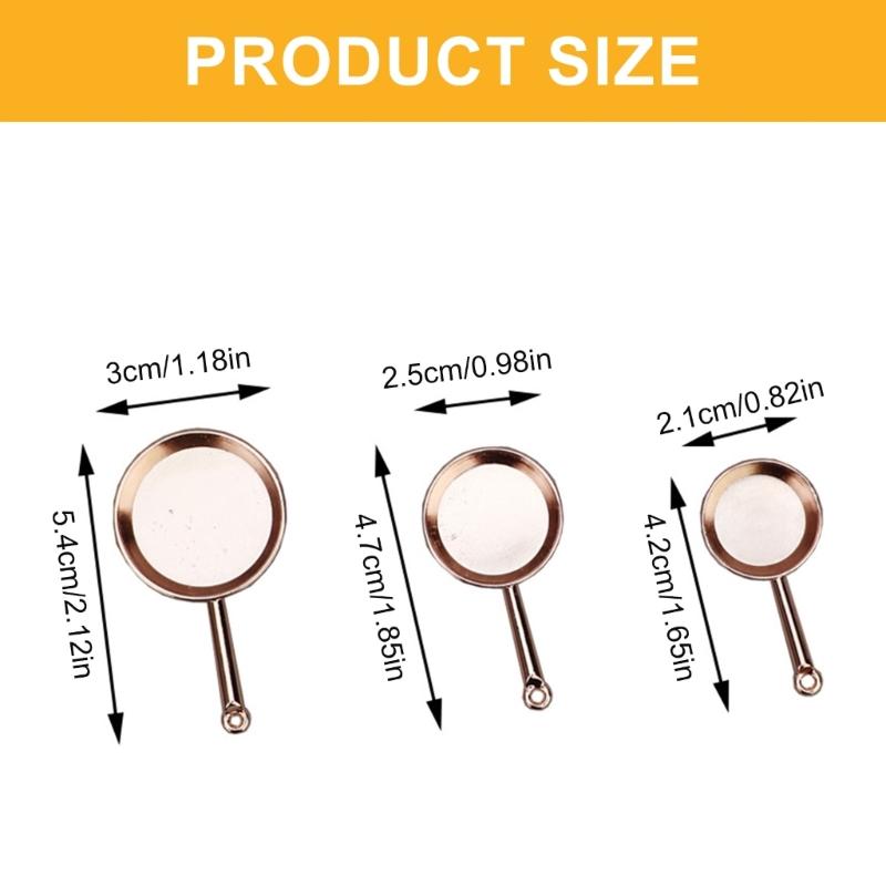 1/12 Scale Dollhouses Kitchen Accessory Metal Pans Set 3Size Miniature Frying Pans for Craft Project Model Kitchen Setting