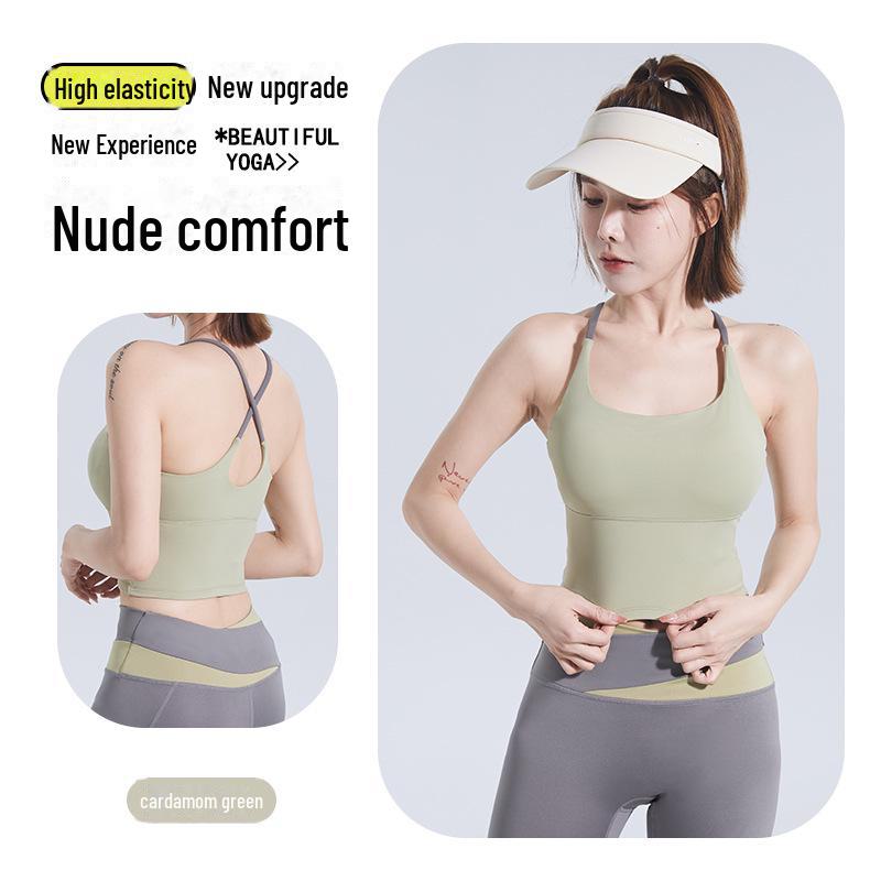 Women's Thin Strap Sports Bra with Chest Pad - Yoga and Fitness Vest Top