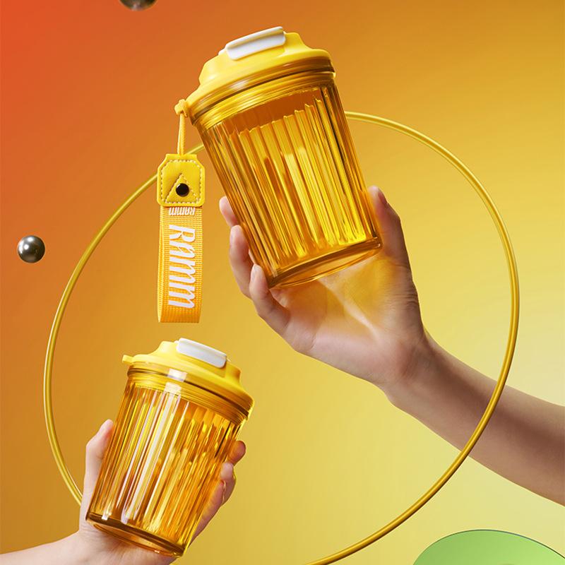 Tritan Bpa Free Coffee Cup With Lid And Rope 450ml Thicken Gym Sport Water Bottle For Girls Portable Outdoor Travel Mug Drinkcup