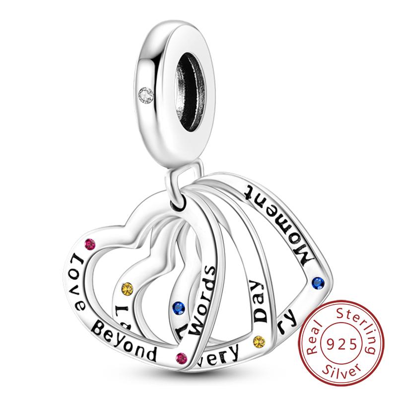 Original Copper Charm Beads Love Heart Family Charms Pendant Fit Bracelet Charm Women Diy Jewelry Gift