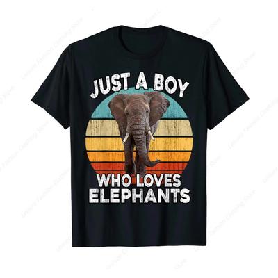 Funny Elephant Lovers Just A Boy Who Loves Elephants T-Shirt Round Neck Short Sleeves  Tee Shirt Tops