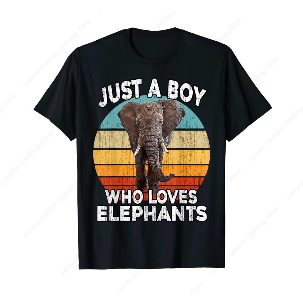 Funny Elephant Lovers Just A Boy Who Loves Elephants T-Shirt Round Neck Short Sleeves Tee Shirt Tops