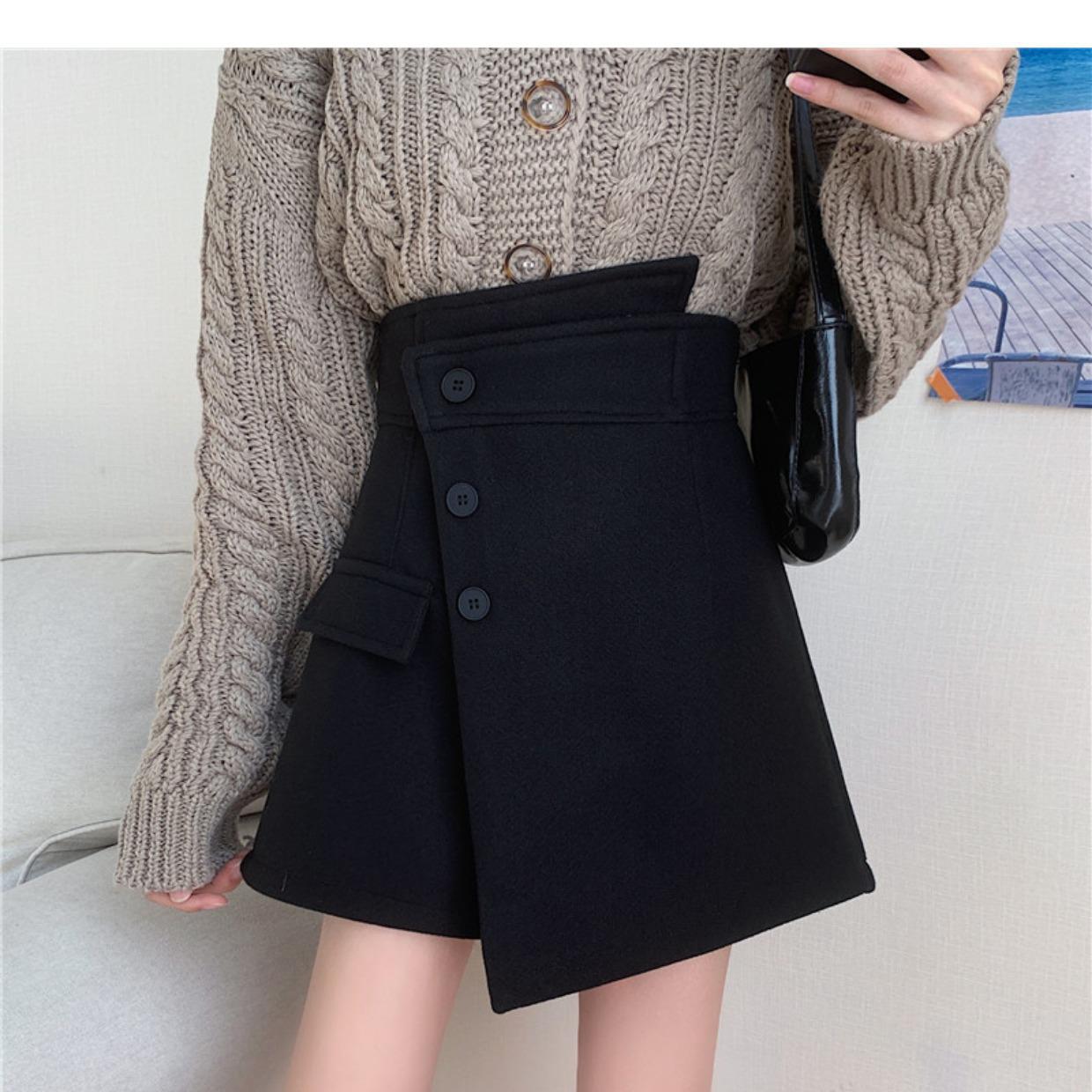 

Женская летняя юбка 2023 года, маленького размера, с высокой талией, А-силуэта, с нерегулярными пуговицами L чёрный