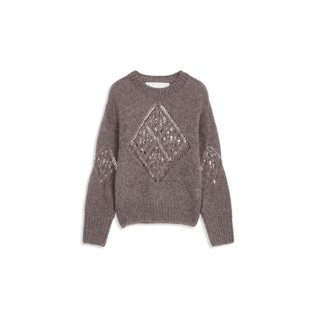 Alpaka-Wolle Ausgehöhlter Lockerer Strickpullover - Herbst/Winter Langarm Einfarbige