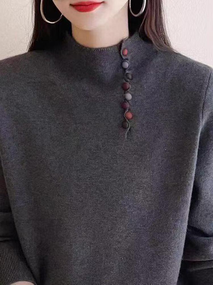 Plus Size Women's Sweater: Half High Neck, Ideal for Spring, Autumn, Winter – Versatile Knitted Layer for Belly Coverage