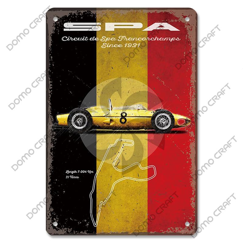 Racing Car Plaque Metal Tin Signs F1 Racetrack Vintage Metal Poster Wall Art Decor for Garage Racing Club Home