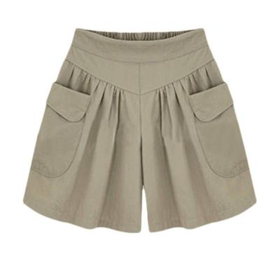 Women Fashion Summer Loose Casual Shorts Elastic Waist Beach Shorts Solid Color Breathable Wide Legs Pants
