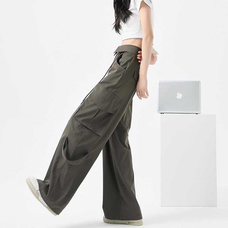 Khaki Quick-drying Overalls Women's Autumn Thin New High-waisted Loose Straight Casual Parachute Mountaineering Wide Legs