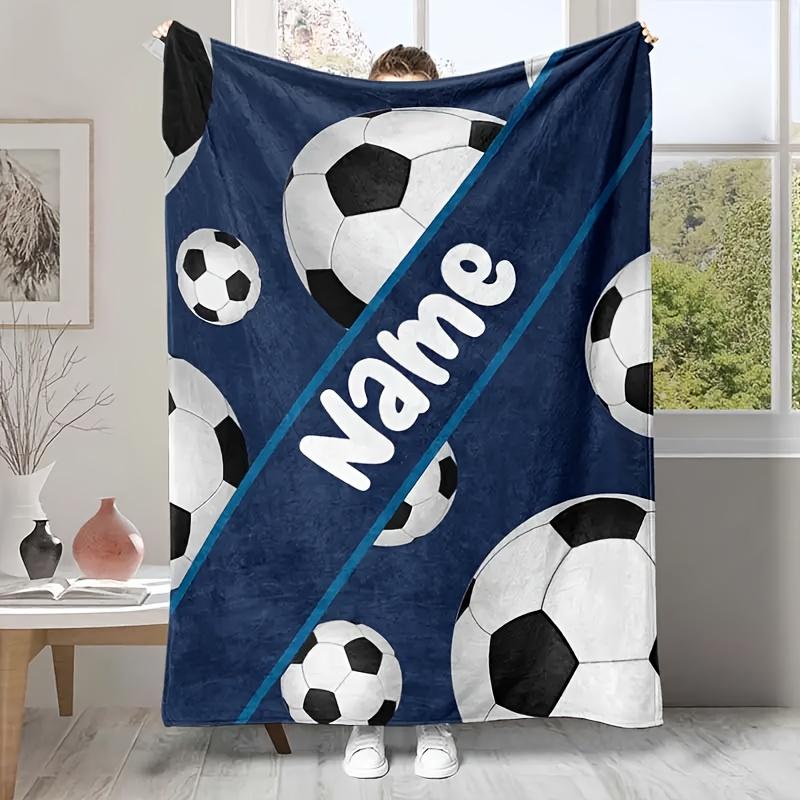 Custom Football Print Name Flannel Throw Blanket - Soft, Warm Personalized for Couch, Bed, Travel, Camping, Living Room, Office