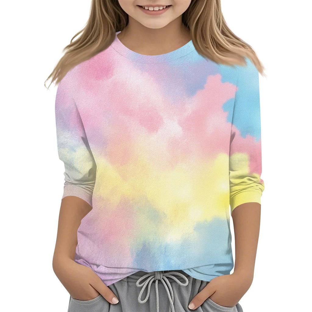 Children's 3/4 Sleeves Printed O-neck Top Everyday Casual T-shirt