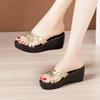 Big Size 32-43 Medium Heels Wedges Slippers Summer Platform Shoes Women 2025 Bright Leather Thick Sole Slides Casual Beach
