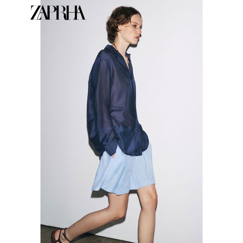 Zaprha 2025 Autumn New Casual Loose Asymmetric Hem Lapel Long Sleeve Shirts Top 3819008