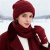 3Pcs/Set Women Hat Scarf Gloves Set Solid Color Ribbed Trim Brimless Hat Long Scarf Warm Gloves Set Winter Accessories