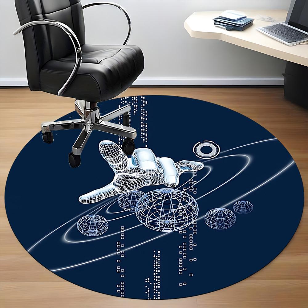 1pc Space Technology Office Round Area Rug, Indoor Mat Suitable ForOffice, Under Office Chairs Bedroom Living Room Home Decor, Room Deco T178