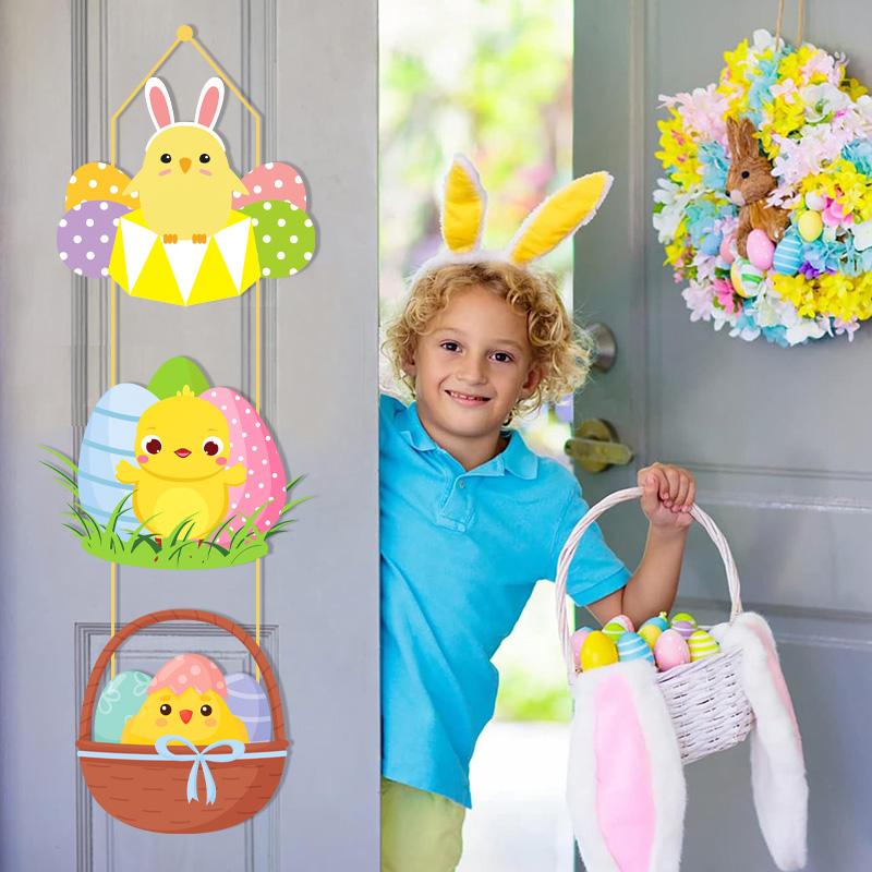 Easter Door Decoration Hanging Paper Easter Egg Rabbit Welcome Sign Ornament Happy Easter Door Hanger Pendant Easter Decoration
