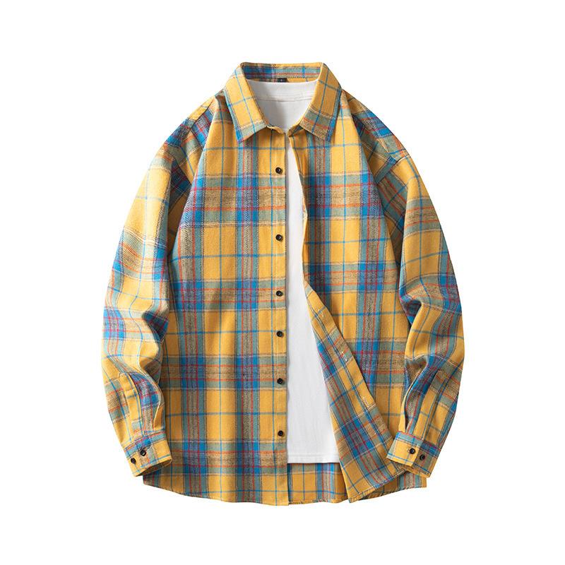 Autumn Fashion Simple Contrasting Color Men's Plaid Shirt, Korean Version of Trendy Casual Men's Long-sleeved Shirt