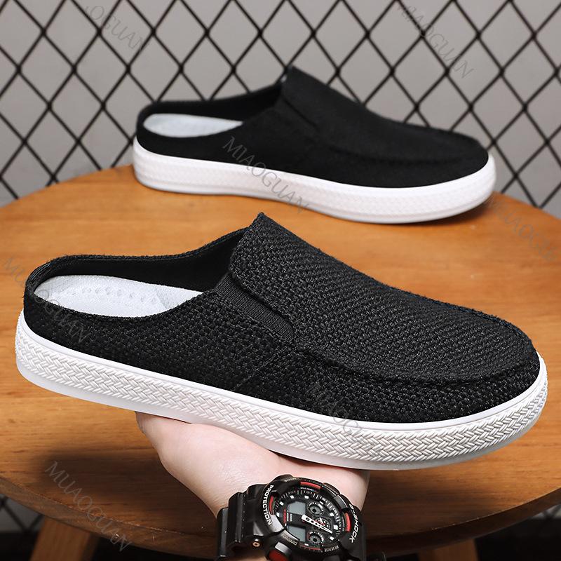 Half Slipper Man Shoes Summer Breathable Casual Comfortable Wearing Outside Slippers Home Men's Shoes Solid Color Baotou Slides