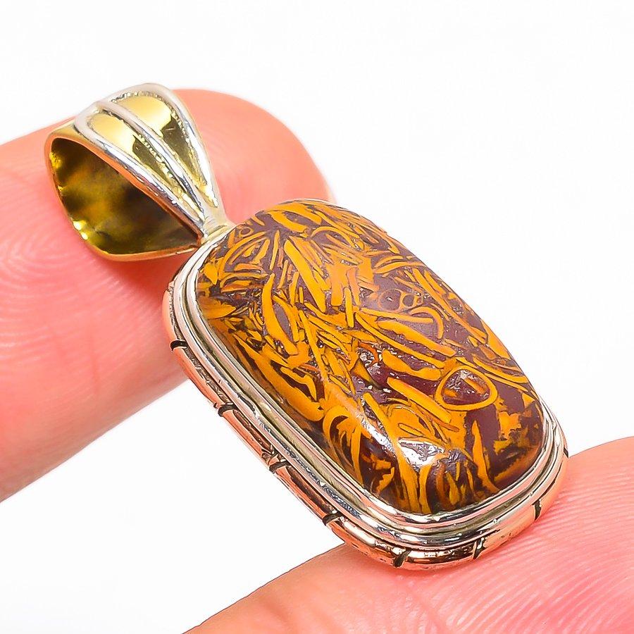 Pendentif Cadeau Jaspe Maryam Naturel Bicolore Argent Sterling Massif 925 1,40" M6S29