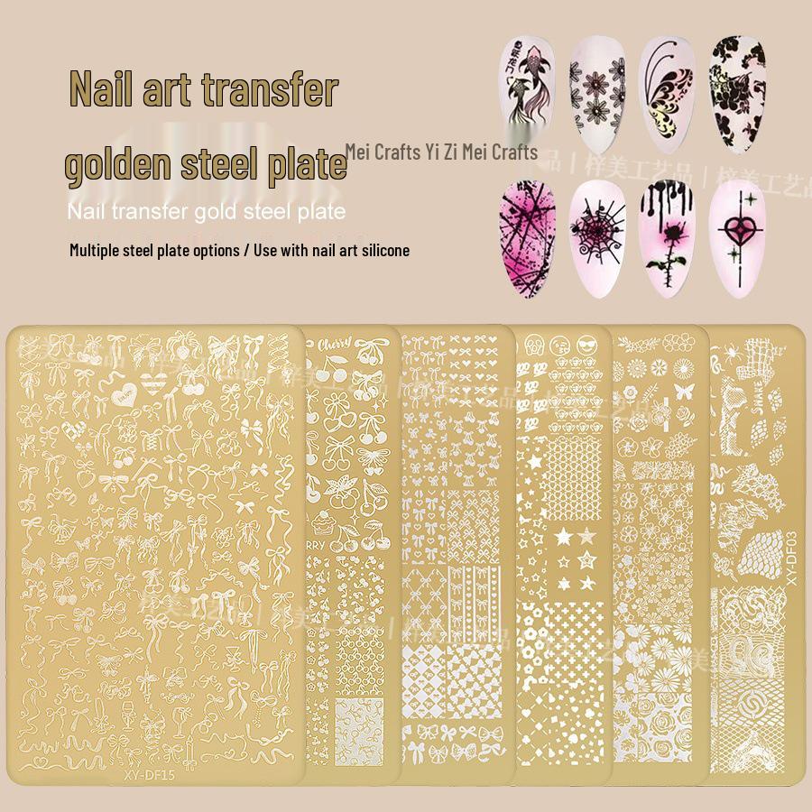 

Gold 2025 Bowknot Floral Nail Stamping Plate