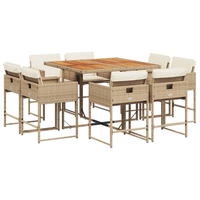 VidaXL Garden Dining Set and Cushions 9 Pcs Beige Poly Rattan 3278151