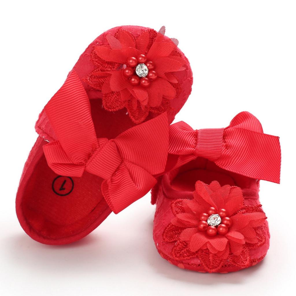 Baby Soft Sole Shoes for Infants Toddler First Walkers Lightweight Comfortable Breathable Material with Decorative Bow and Flower Design