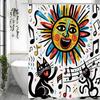 Abstrakt Quirky Graffiti Katt Sol Not Duschdraperi, Badrum Dekorativt Duschdraperi, Vattentätt Duschdraperi med Krokar