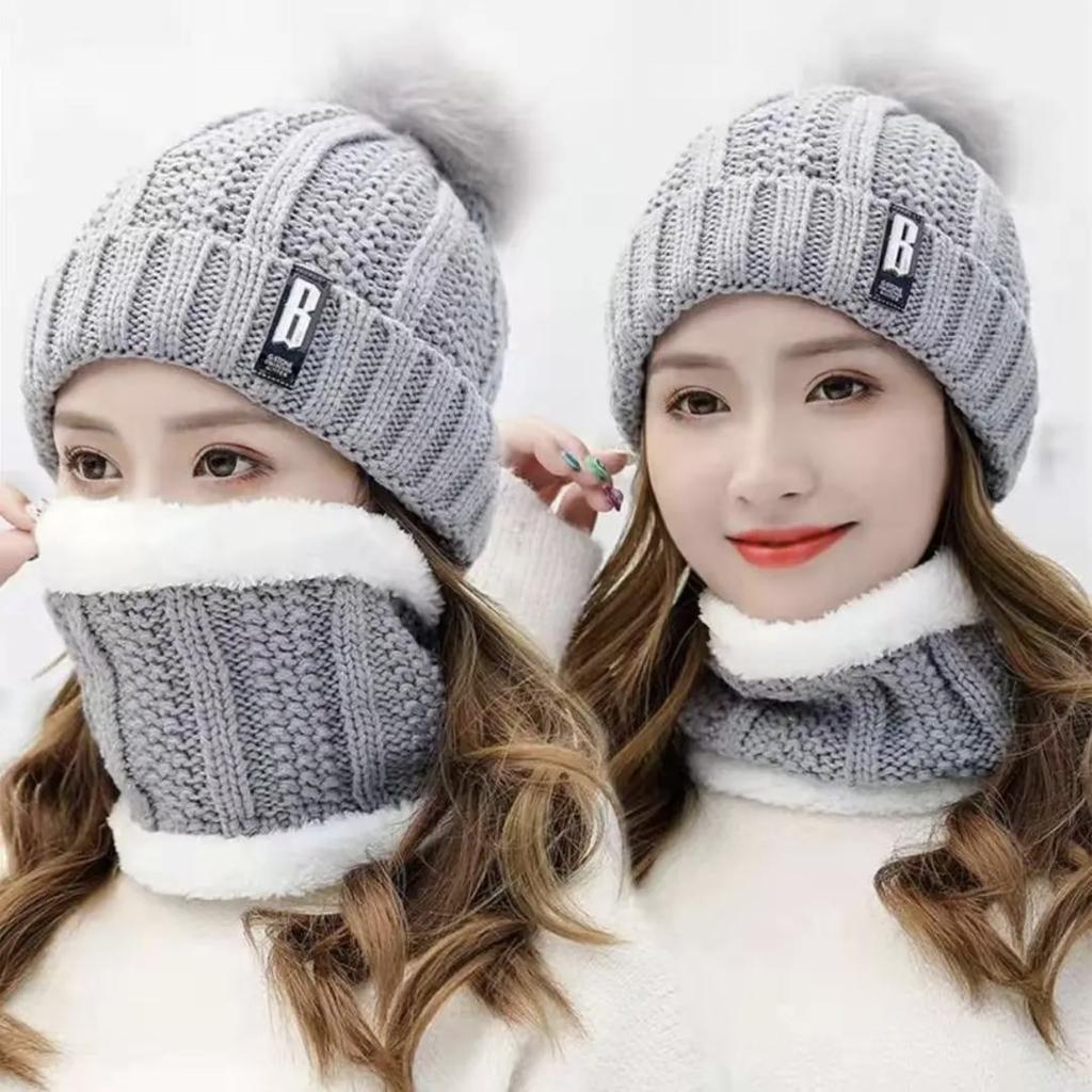 Autumn and winter hat scarf split wool hat cute velvet knitted hat women's cycling neck protection warm confinement hat versatile