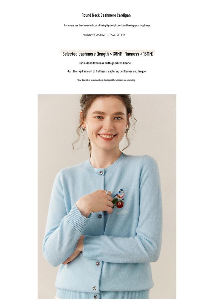 Women's Cashmere Round-Neck Sweater Cardigan - Loose, Cozy Autumn/Winter Knitwear.