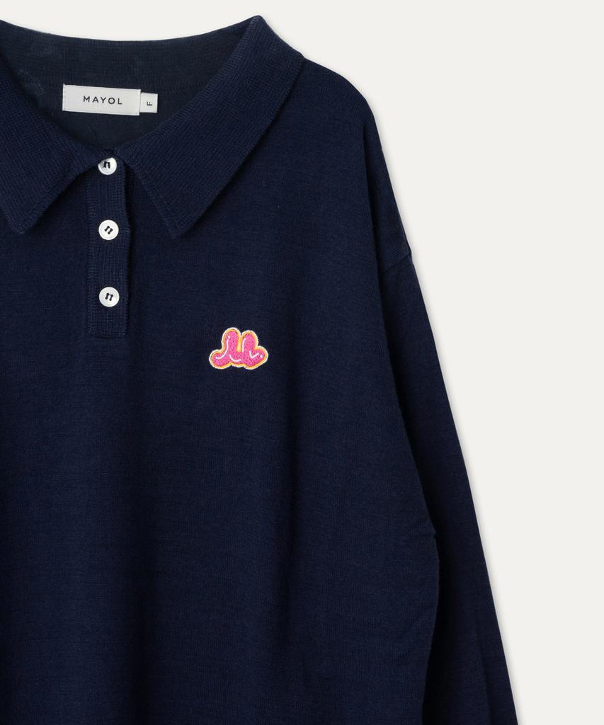 MAYOL M Embroidered Long Sleeve Polo Knit_Navy
