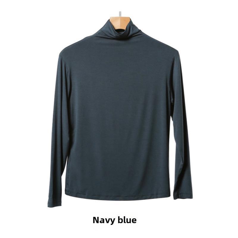 Korean Half-High Collar Slim Fit Modal T-Shirt - Long-Sleeve Solid Color Top