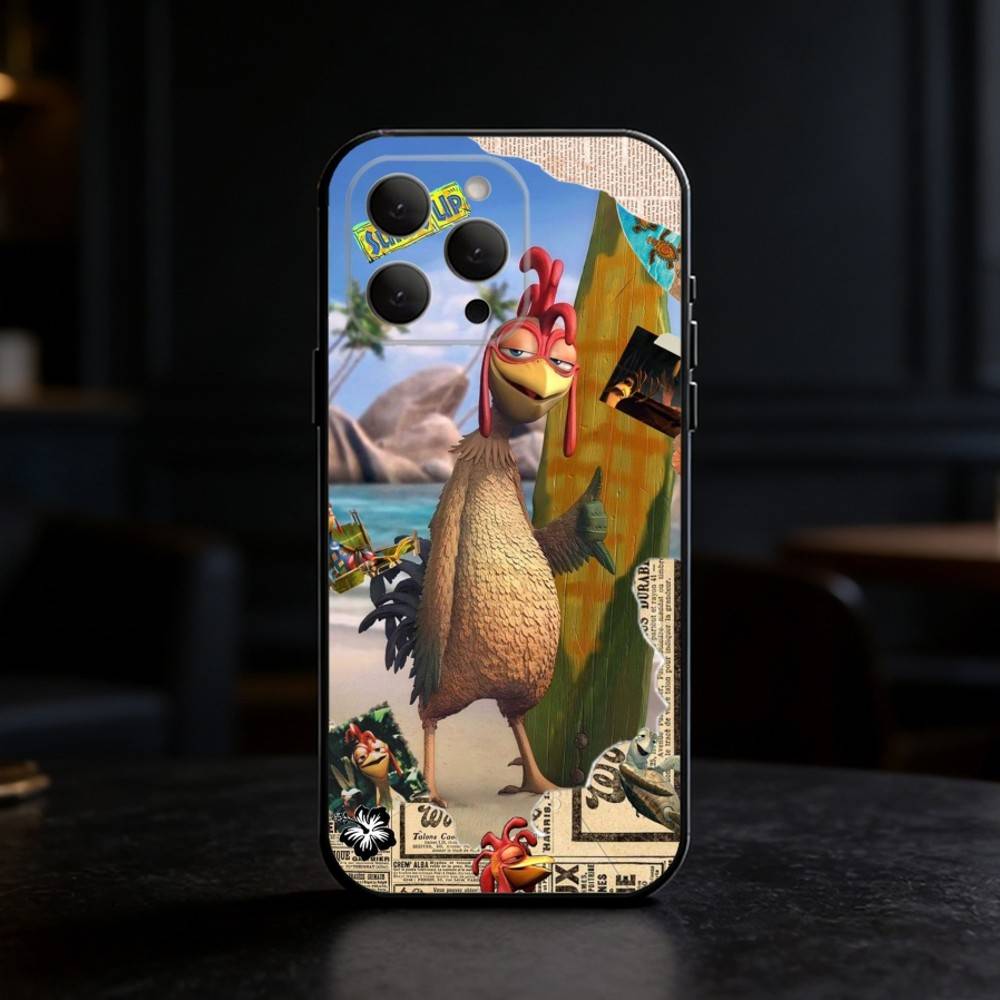 FUNNY C-Chicken J-Joe Surf Phone Case For iPhone 17,16,15,14,13,12,11 Plus,Pro Max,SE4Soft Silicone Black Cover