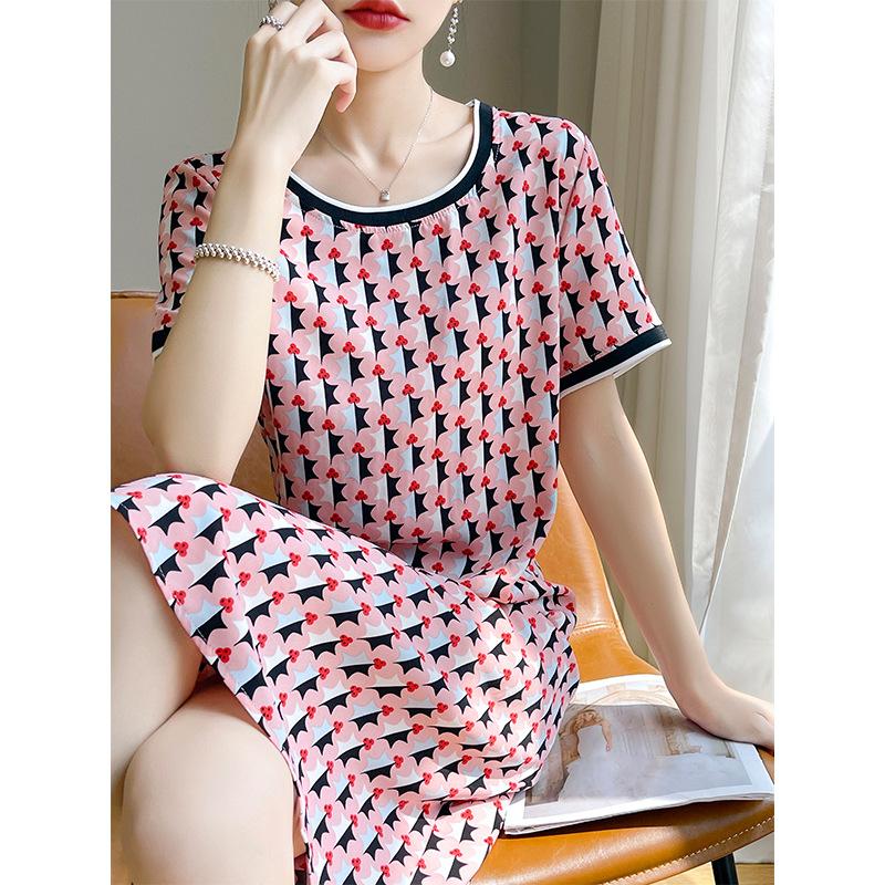 Women's Crew-neck Dress Summer Splicing Loose Large Size Fashion Short-sleeved Mid-length Dress