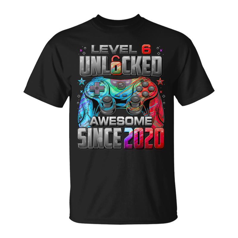 Level 6 Unlocked Awesome Since 2020 6Th Birthday Gaming T-Shirt