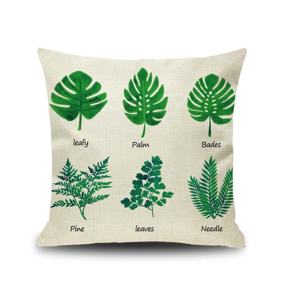 Nordic Floral Cushion Green Leaf Flowers Decorative Pillow Sofa Home Decor Decoration Pillowcase 18x18