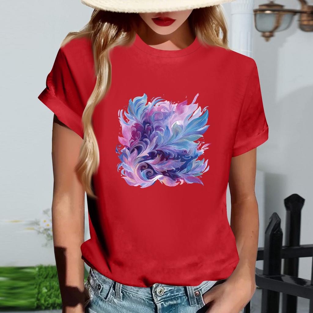 Damernas Mode Rundhalsad Casual Retrotryck Kortärmad T-shirt Topp