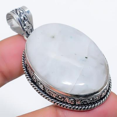 Natural Rainbow Moonstone Gemstone 925 Steling Silver Pendant 2.29" p4T23