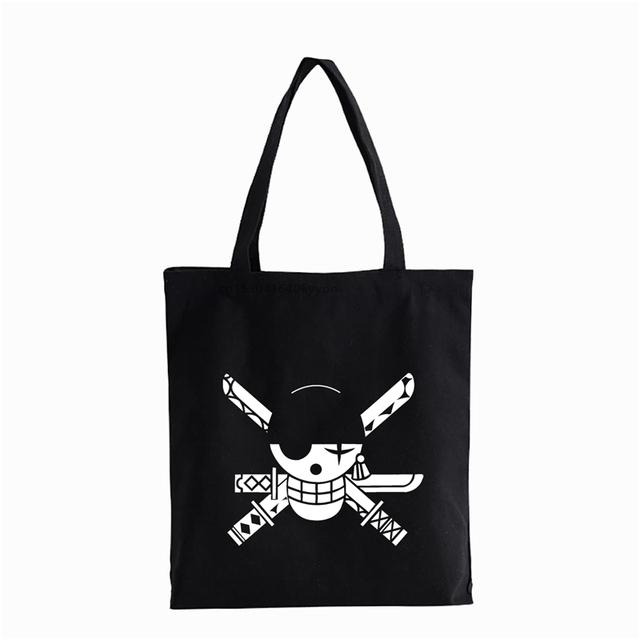 One Piece Einkaufstasche, Öko-Shopper, wiederverwendbare Einkaufstasche aus Baumwolle, faltbare Leinentasche, Anime-Shopper, Umhängetasche 24*26cm