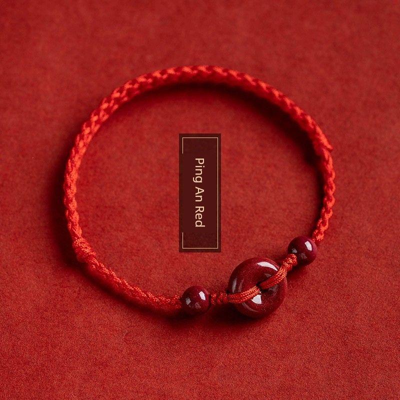 

Putuo Mountain This Animal Year Red Rope Cinnabar Safety Buckle Bracelet Women s Hand Woven Hand Rope Bracelet Sterling Silver Blessing Card Anklet Ping An Red-Ping An Buckle Foot Rope
