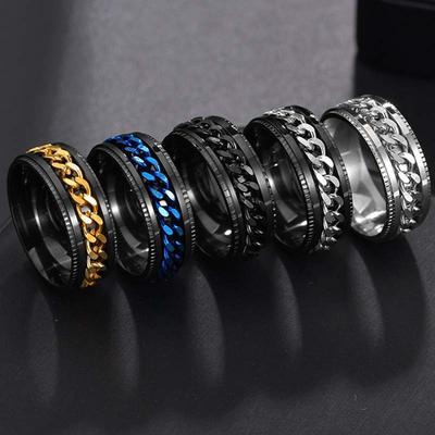 Europe and the United States New Stainless Steel Personalized Men's Ring Rotating Chain Men's Ring a Hair Accessories