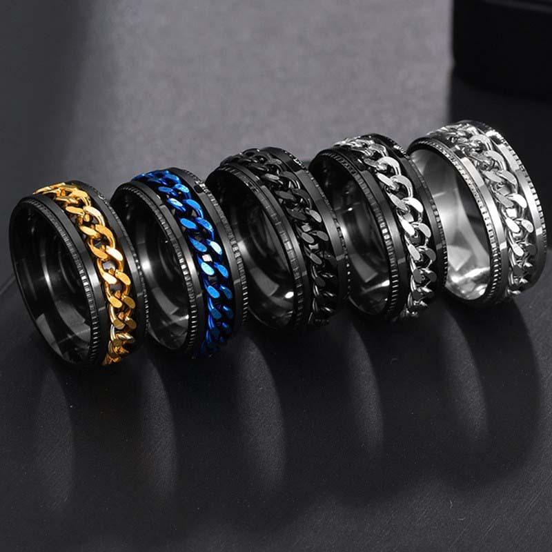 Europe and the United States new stainless steel personalized men's ring rotating chain men's ring a hair accessories