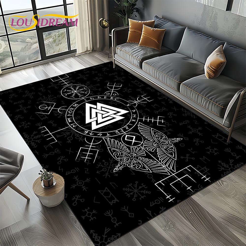 Odin Simbolo Vichingo Valknut Nordico Valhalla Tappeto Tappetino per Soggiorno Camera da Letto Casa Decorazione Divano, Tappeto da Area Tappetino Antiscivolo per Pavimento