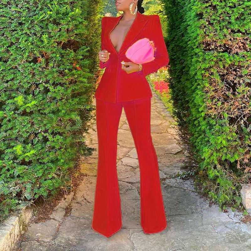 Autumn 2022 European & American Slim-Fit Suit Jacket with Flared Pants for Women