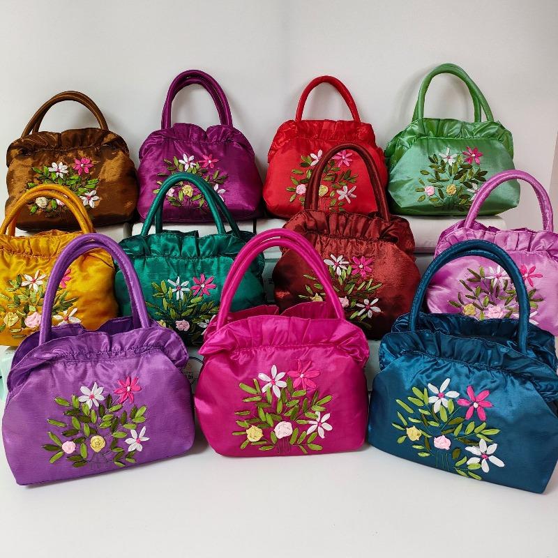 Zipper women's bag handmade ribbon embroidered bag mother shopping bag handbag bag wedding bag