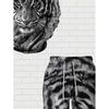 Men'S Spring Autumn Winter 3D Printed Casual Gray White Tiger Head Sweatshirt Hooded Set |, Crew Neck, Regular Fit, All Over Print, Slight Stretch,
