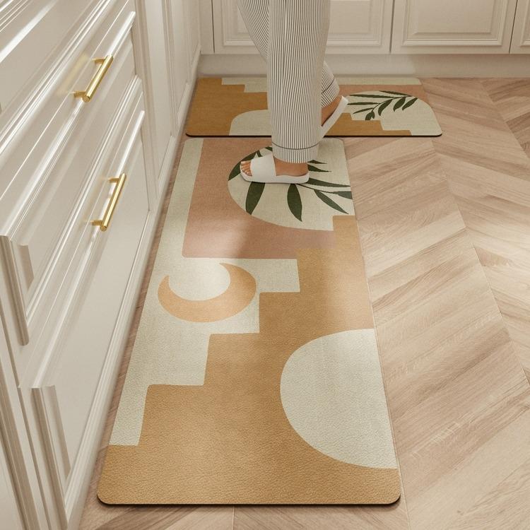 Carpet for Kitchen Waterproof Floor Mat Beige Carpets Pvc Leather Non-slip Oil-proof Long Foot Mats Home Decoration Rug Balcony